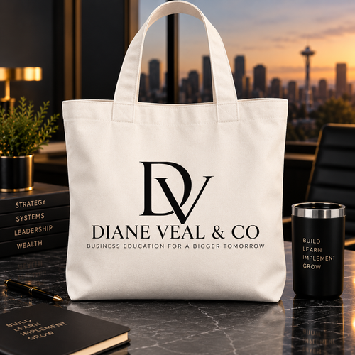 Ivory DV canvas tote with the Diane Veal & Co monogram